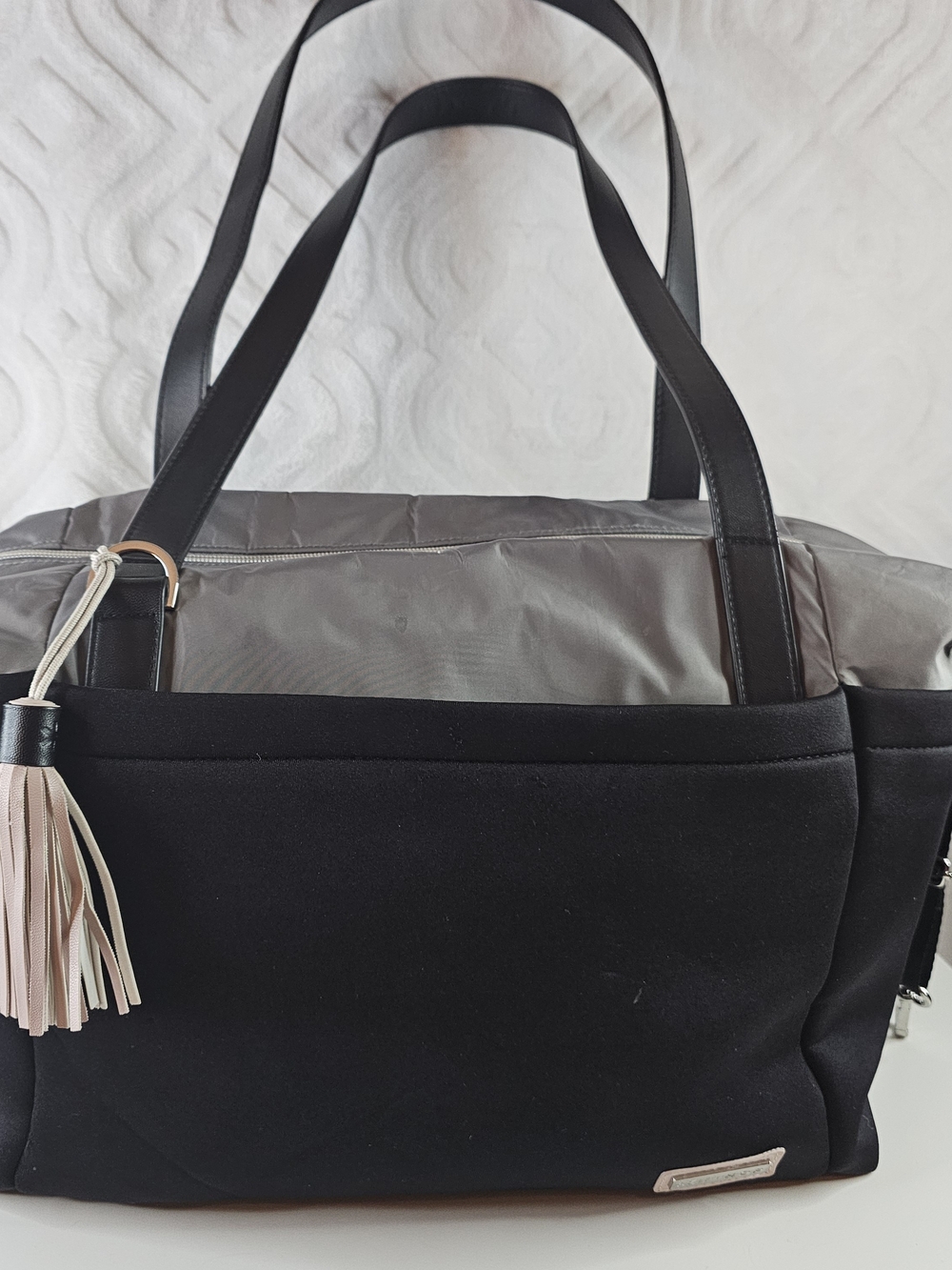 Skip Hop Black and Gray Diaper Tote with Tassel Accent